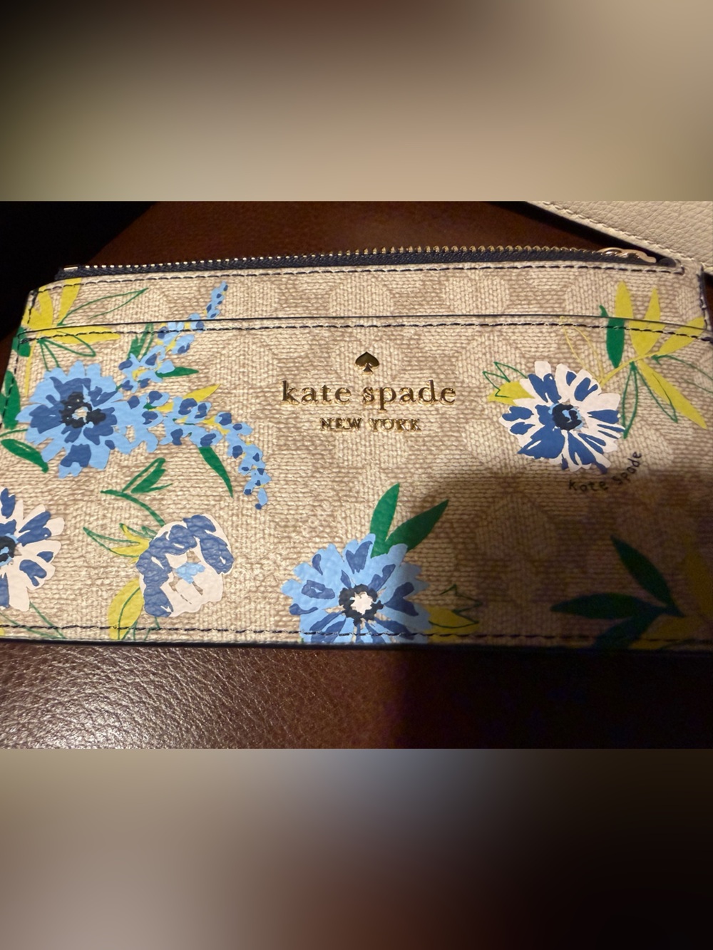 kate spade floral zip wallet in beige, blue and green